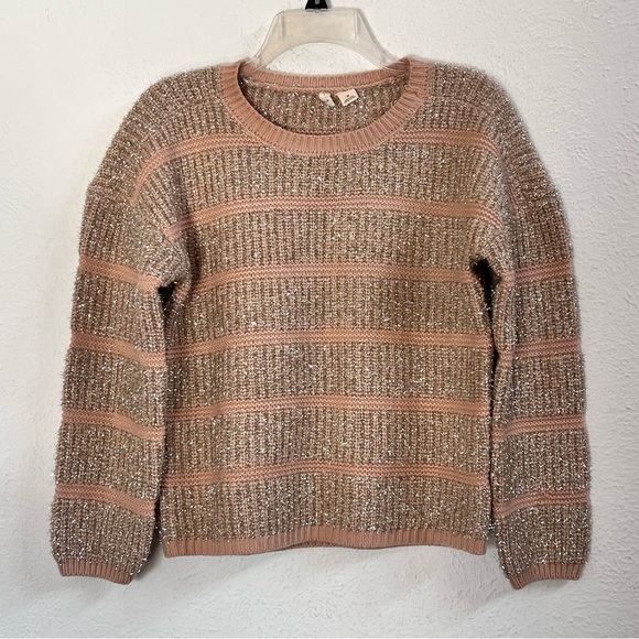 Moth pink and gold stripe crew pullover sweater - Picture 1 of 7